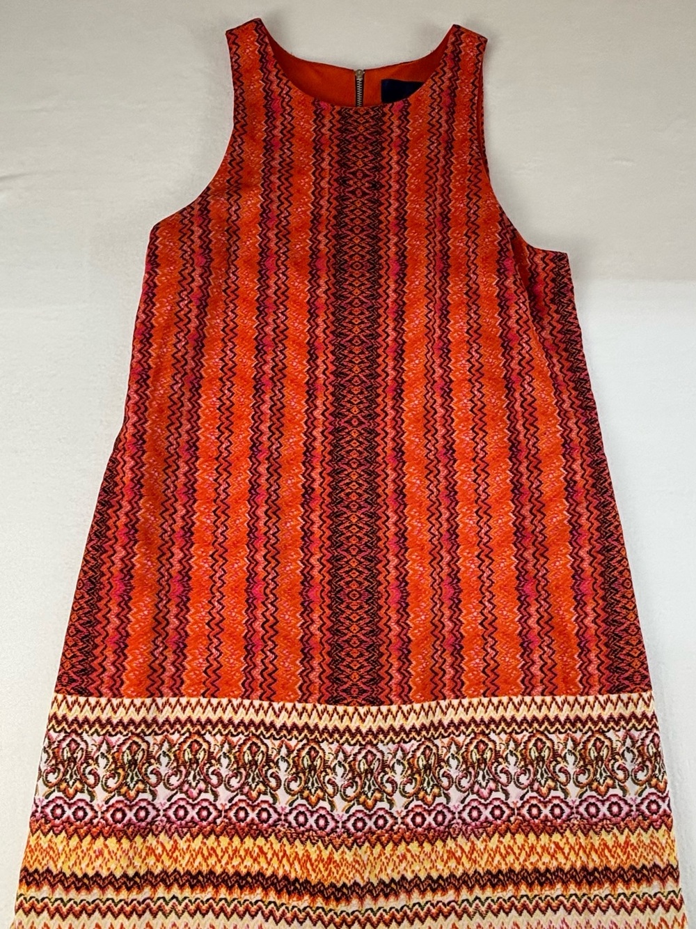 Blue Rain Orange Patterned Sleeveless Shift Dress Made in the USA